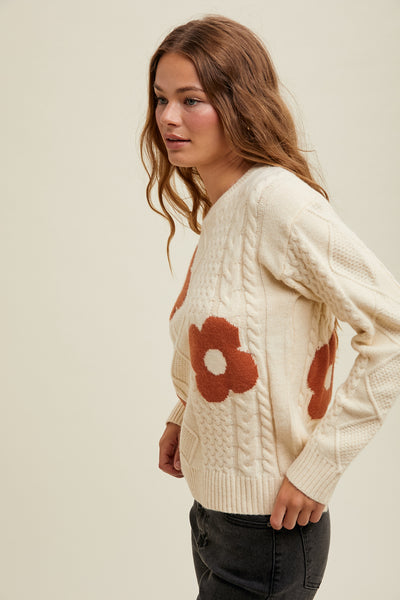 Taylor Floral Cable Knit Sweater