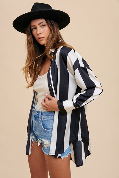 Oreo Vertical Striped Blouse Top