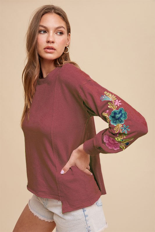 Lynne Floral Accent Pullover Top