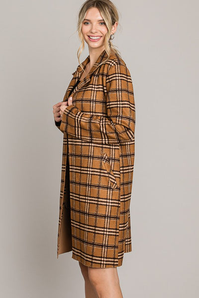 Livi Camel Tartan Plaid Coat