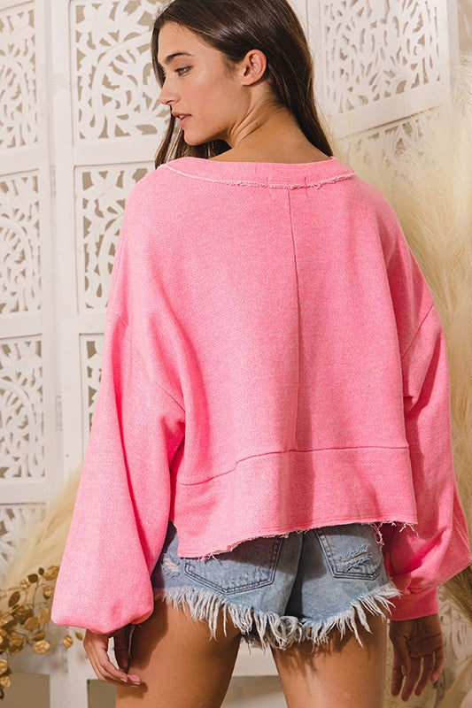 Bubble Gum Terry Crop Sweatshirt Top