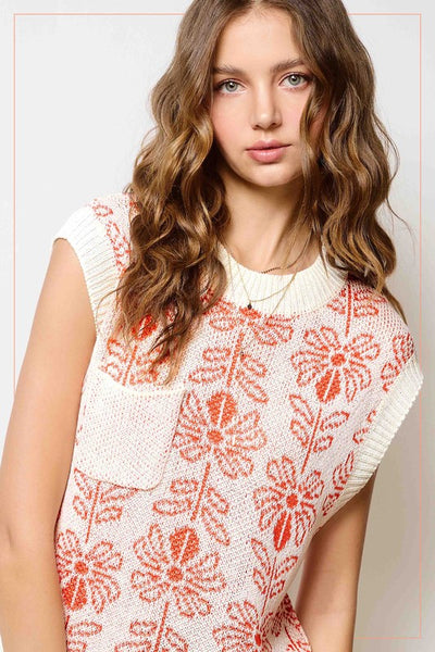 Hattie Flower Pattern Sweater Tank