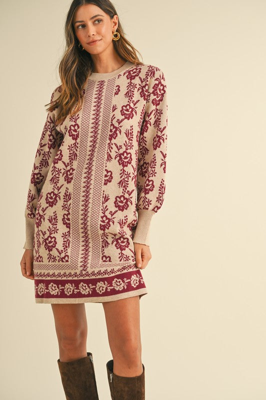 Chaylee Floral Jacquard Sweater Mini Dress