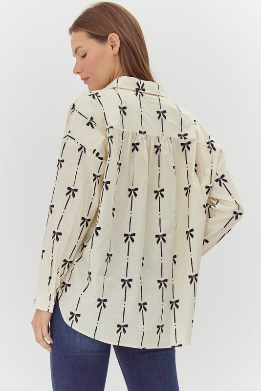 Barton Ribbon Print Button Up Top