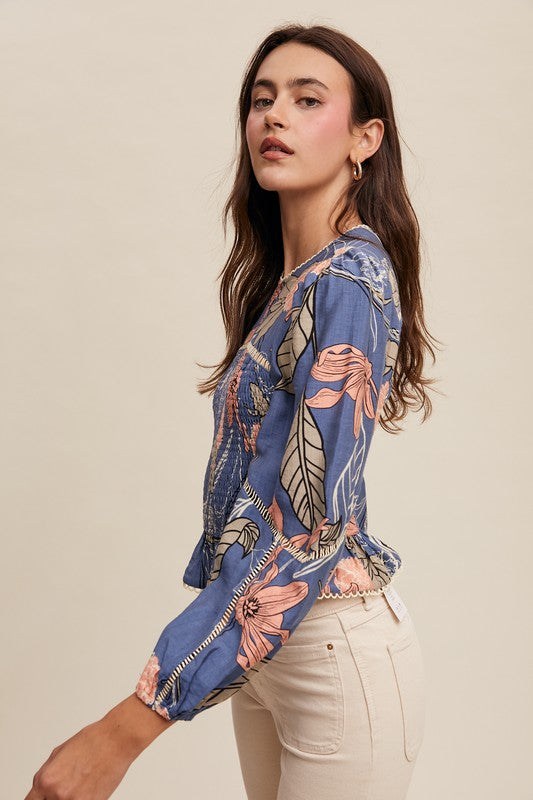 Hazel Floral Smocked Blouse Top