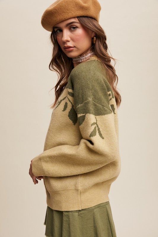 Stefani Leaf Design Sweater