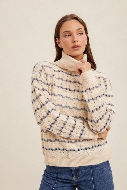 Kia Open Knit Mock Neck Sweater