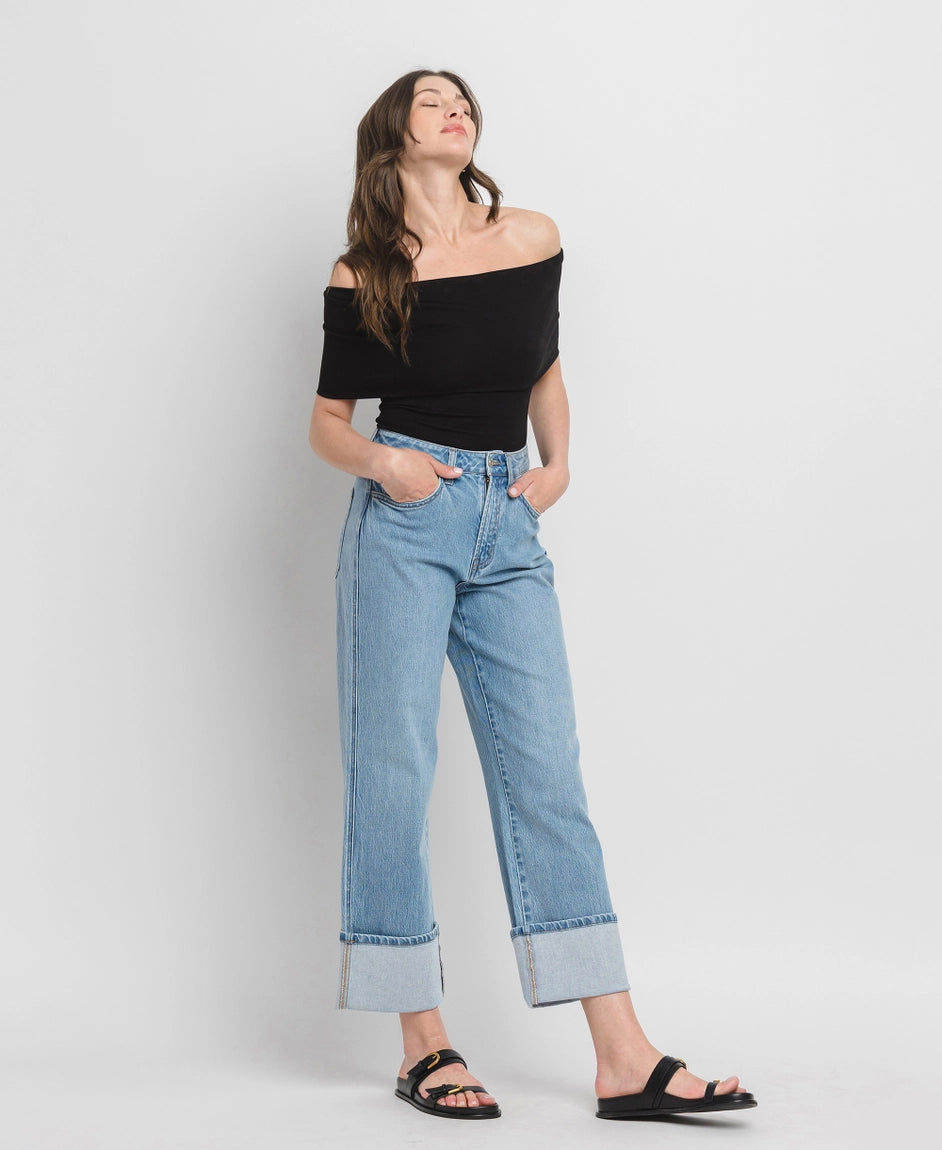 Raleigh High Rise Cuffed Baggy Straight Denim