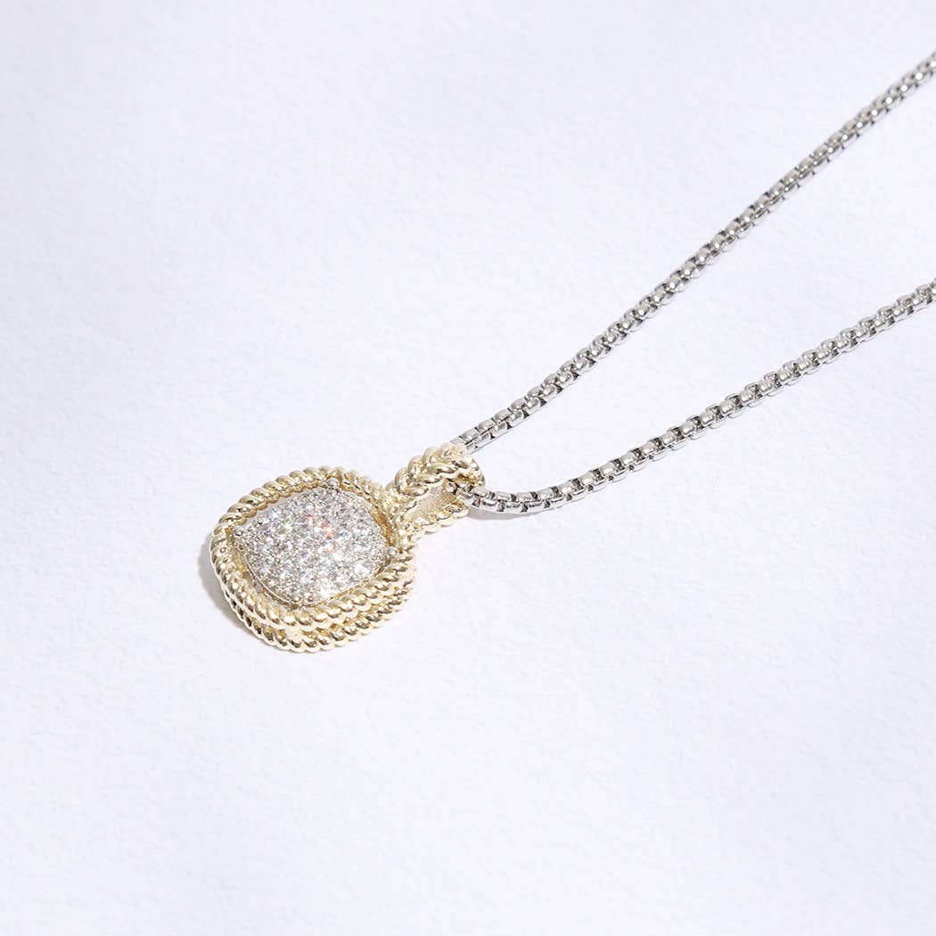 Twisted Double Line CZ Center Pendant Necklace