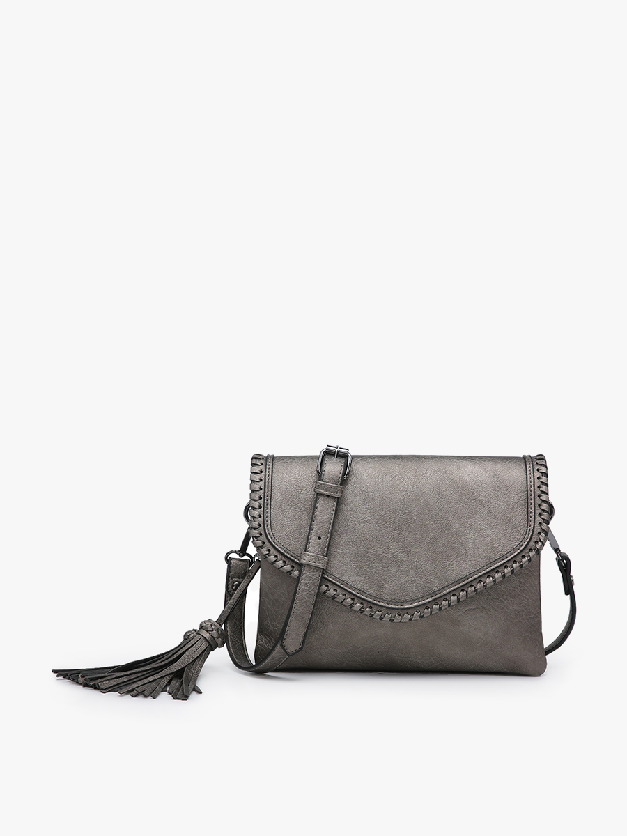 Ginger Flapover Crossbody w/ Whipstitch and Tassel