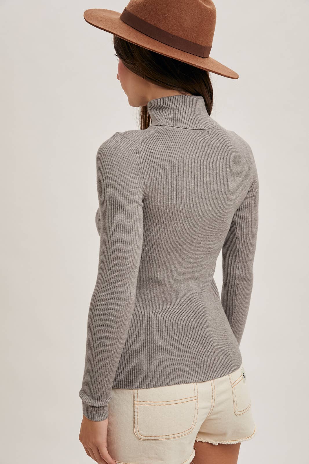 Bluivy - ESSENTIAL RIB TURTLE NECK PULLOVER: H.GREY / S