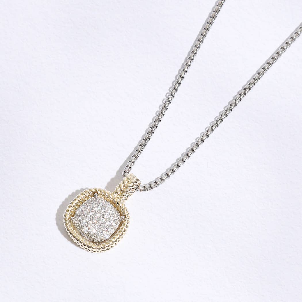 Twisted Double Line CZ Center Pendant Necklace