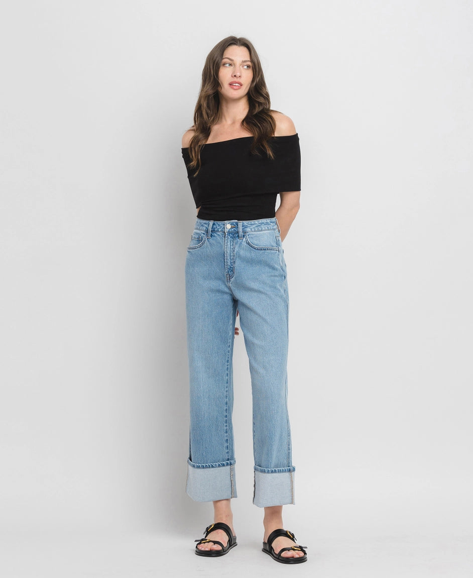 Raleigh High Rise Cuffed Baggy Straight Denim