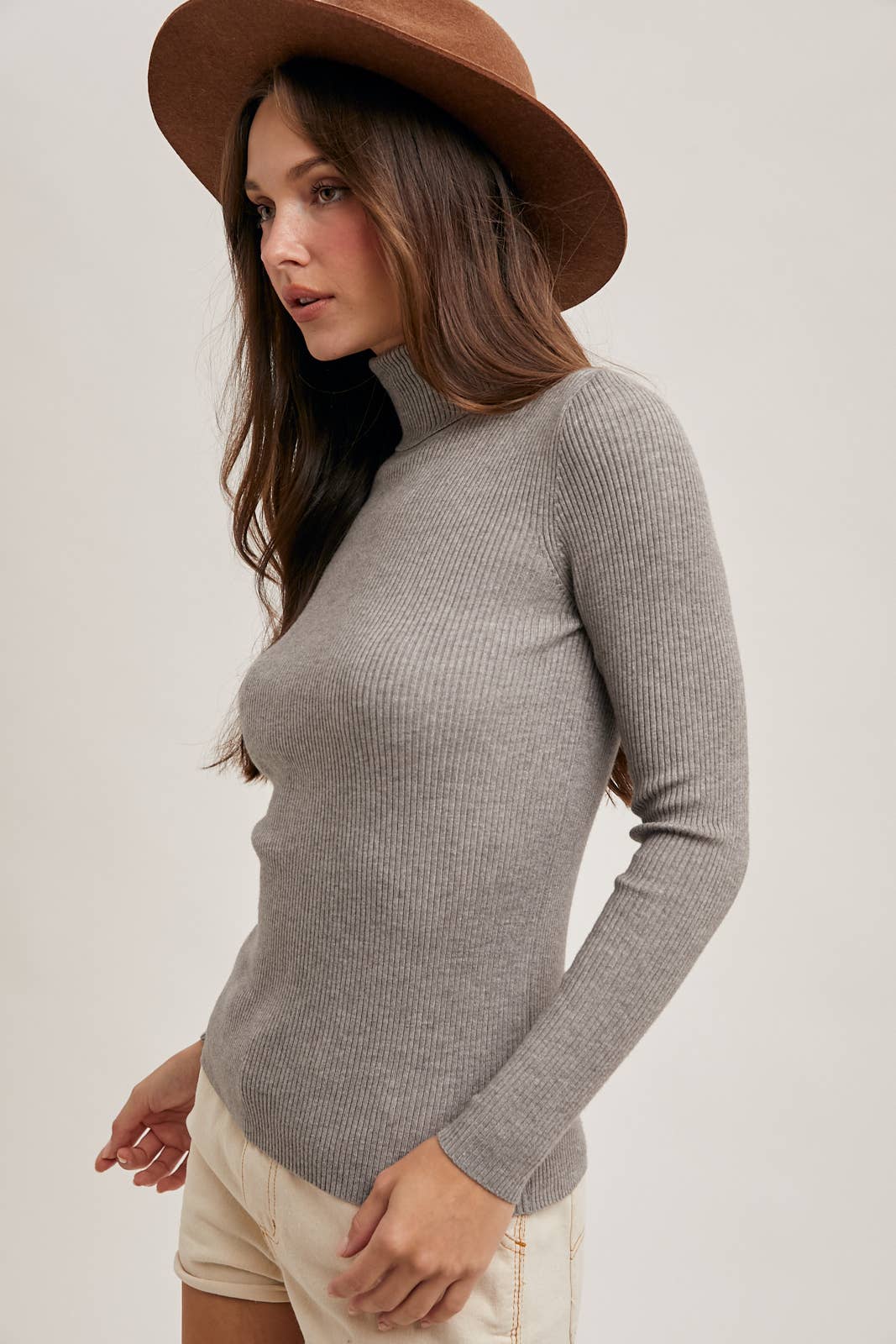 Bluivy - ESSENTIAL RIB TURTLE NECK PULLOVER: H.GREY / S