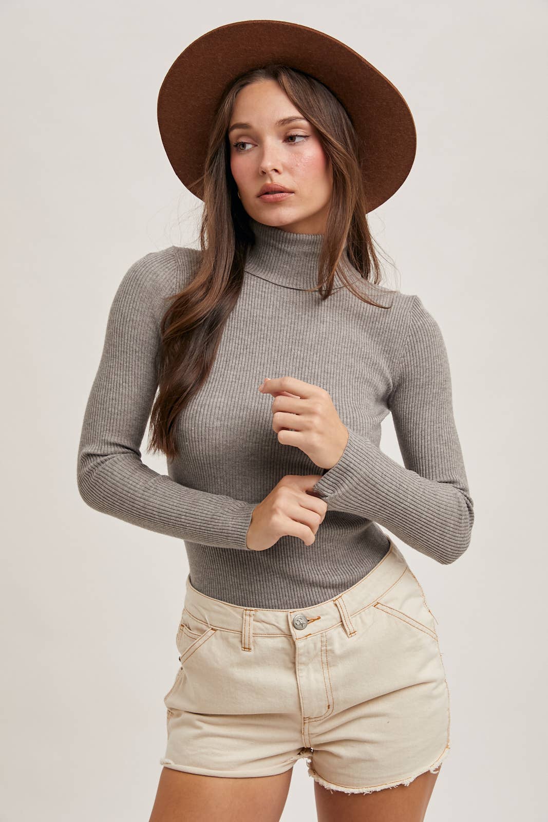 Bluivy - ESSENTIAL RIB TURTLE NECK PULLOVER: H.GREY / S