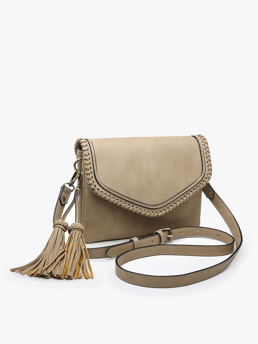 Ginger Flapover Crossbody w/ Whipstitch and Tassel