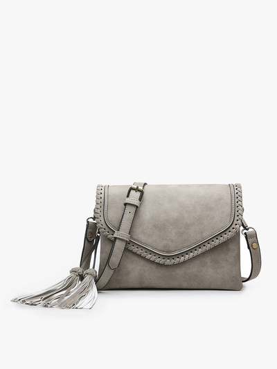 Ginger Flapover Crossbody w/ Whipstitch and Tassel