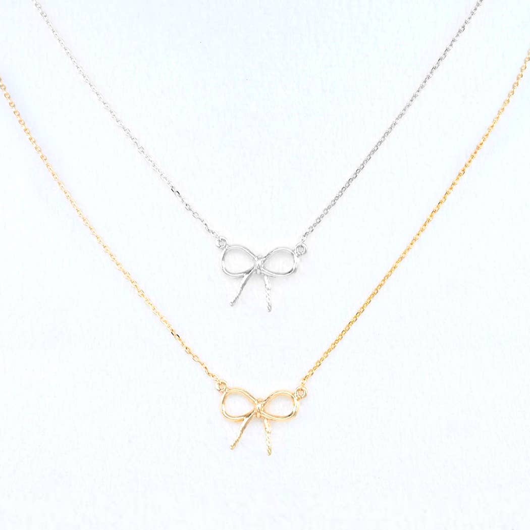 Thin Wire Tied Bow Ribbon Design Necklace